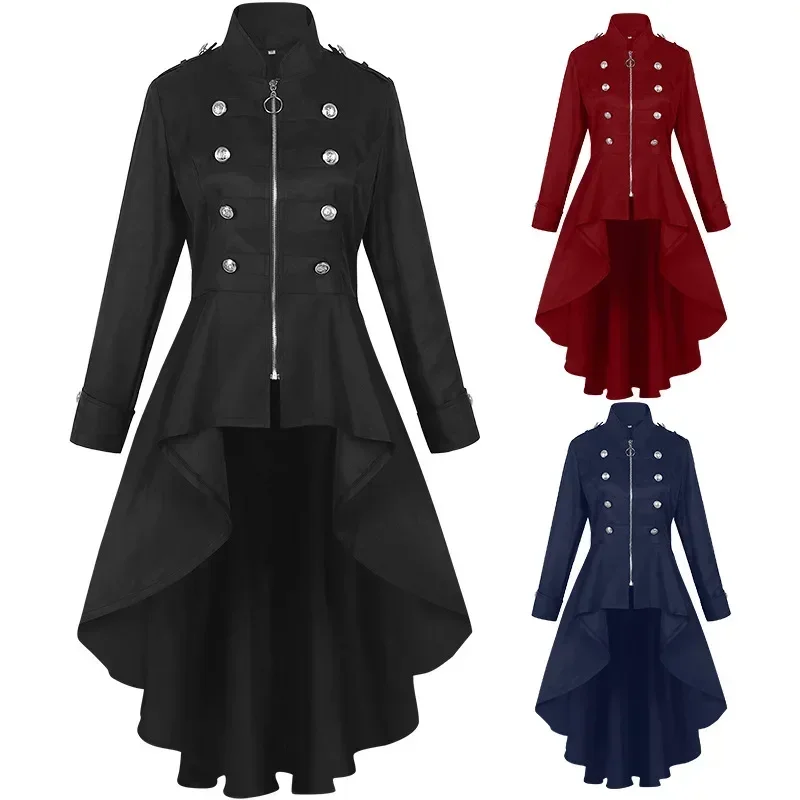 Veste Gothique Femme Zippée — Col Militaire & Boutons Héraldiques